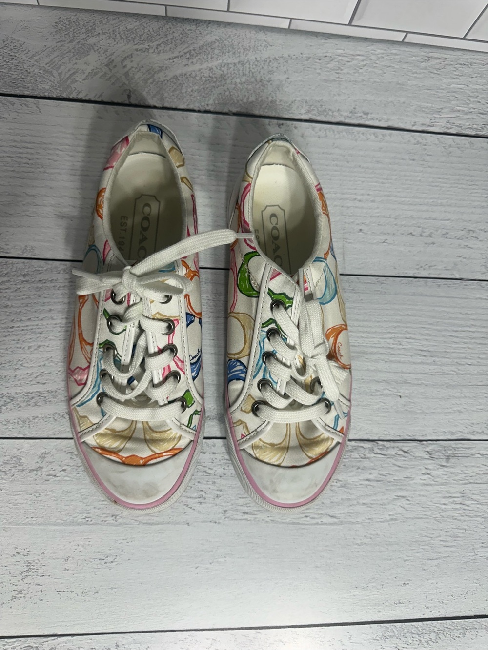 Coach White Multicolor Signature Low-Top Sneakers